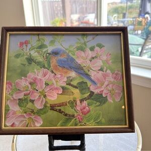 Jane Shasky “Bluebird and Apple Blossoms” Framed Art Print – 11” x 8.75”